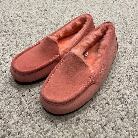 UGG Ansley Slippers Womens Sz 9 Pink Blossom Suede Sherpa Casual Cozy - Picture 1 of 7